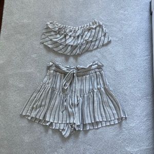 Blue Life strapless top and shorts set in grey white and black stripes